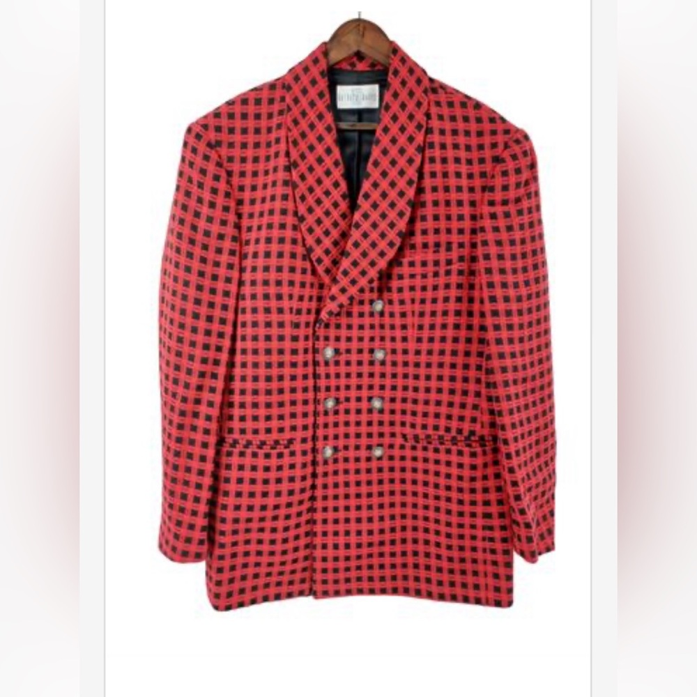 Vintage Red and Black Check Double-Breasted Blazer
